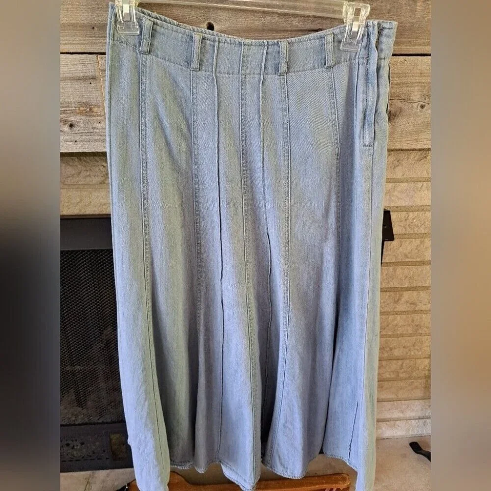 Vintage Y2K Denim Pleated Skirt Side Zip Light Wash Broomstick Size 32" Waist - Picture 2 of 8